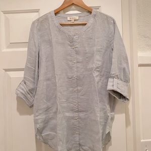 Blue linen 3/4 length sleeve blouse
